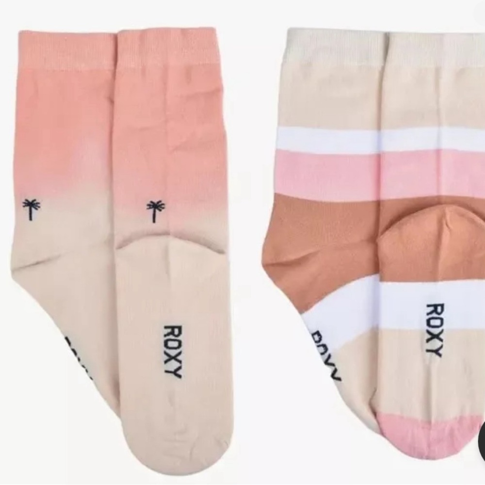 🆕 4pairs Roxy Crew Socks (2-2packs)- White/Coral and White/Blue. Size US 5-10 - Picture 6 of 6